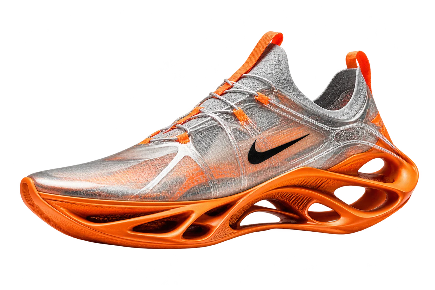 Scarpa Nike Air con tomaia argento e suola arancione